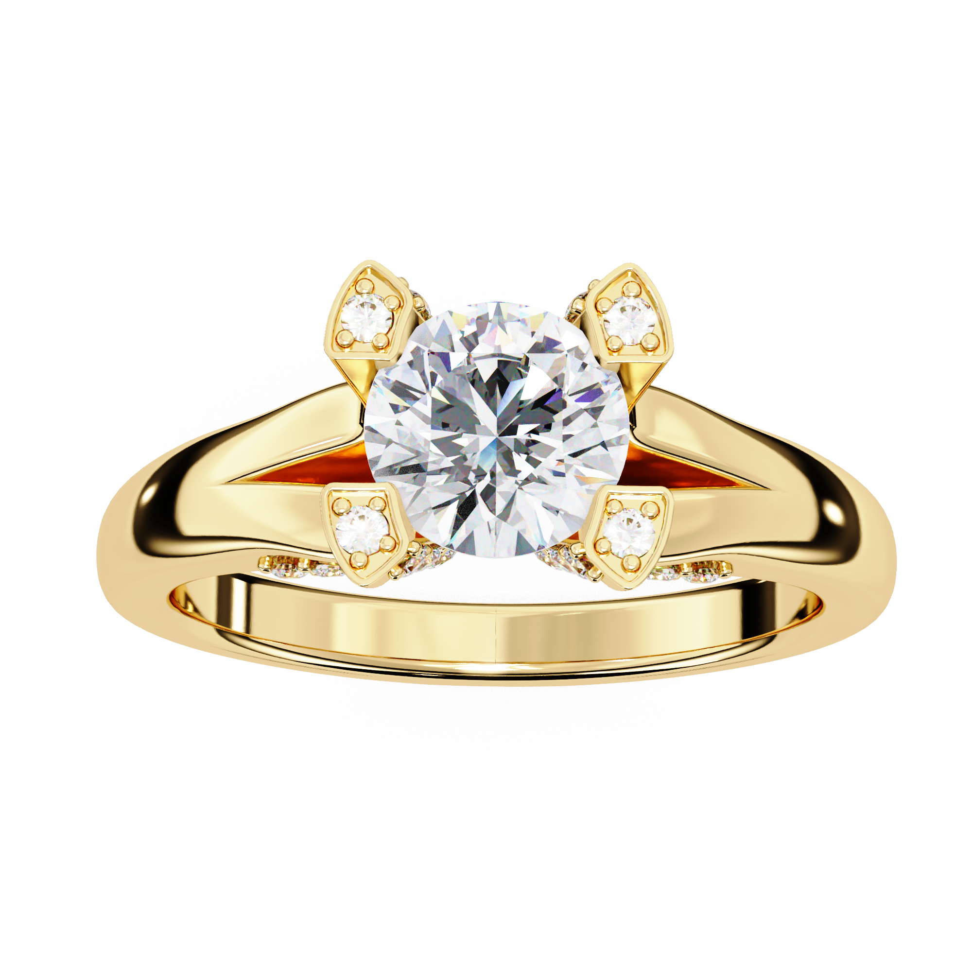0.90ct Round Brilliant Lab-Grown Diamond Ring | Diamond Compass Prongs & Pavé Split Shank | VR260028