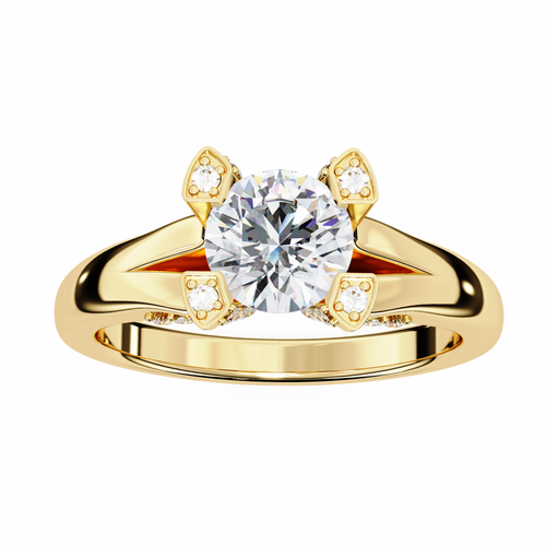 0.90ct Round Brilliant Lab-Grown Diamond Ring | Diamond Compass Prongs & Pavé Split Shank | VR260028
