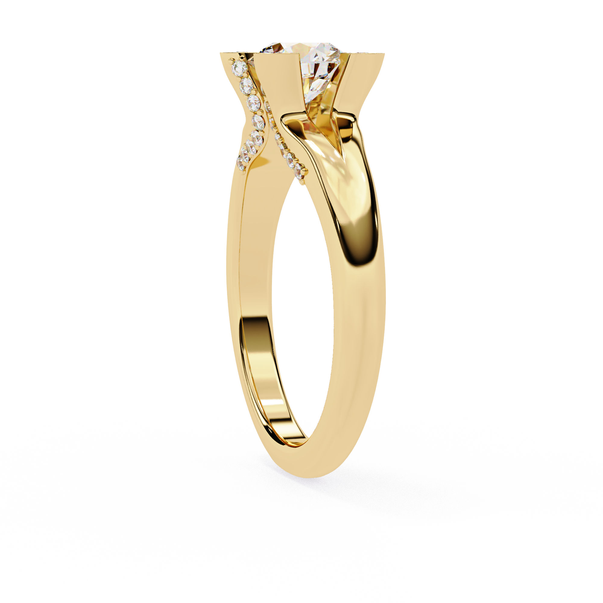 0.90ct Round Brilliant Lab-Grown Diamond Ring | Diamond Compass Prongs & Pavé Split Shank | VR260028