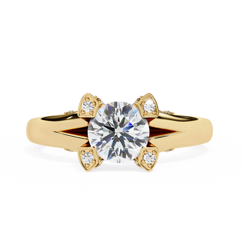 0.90ct Round Brilliant Lab-Grown Diamond Ring | Diamond Compass Prongs & Pavé Split Shank | VR260028