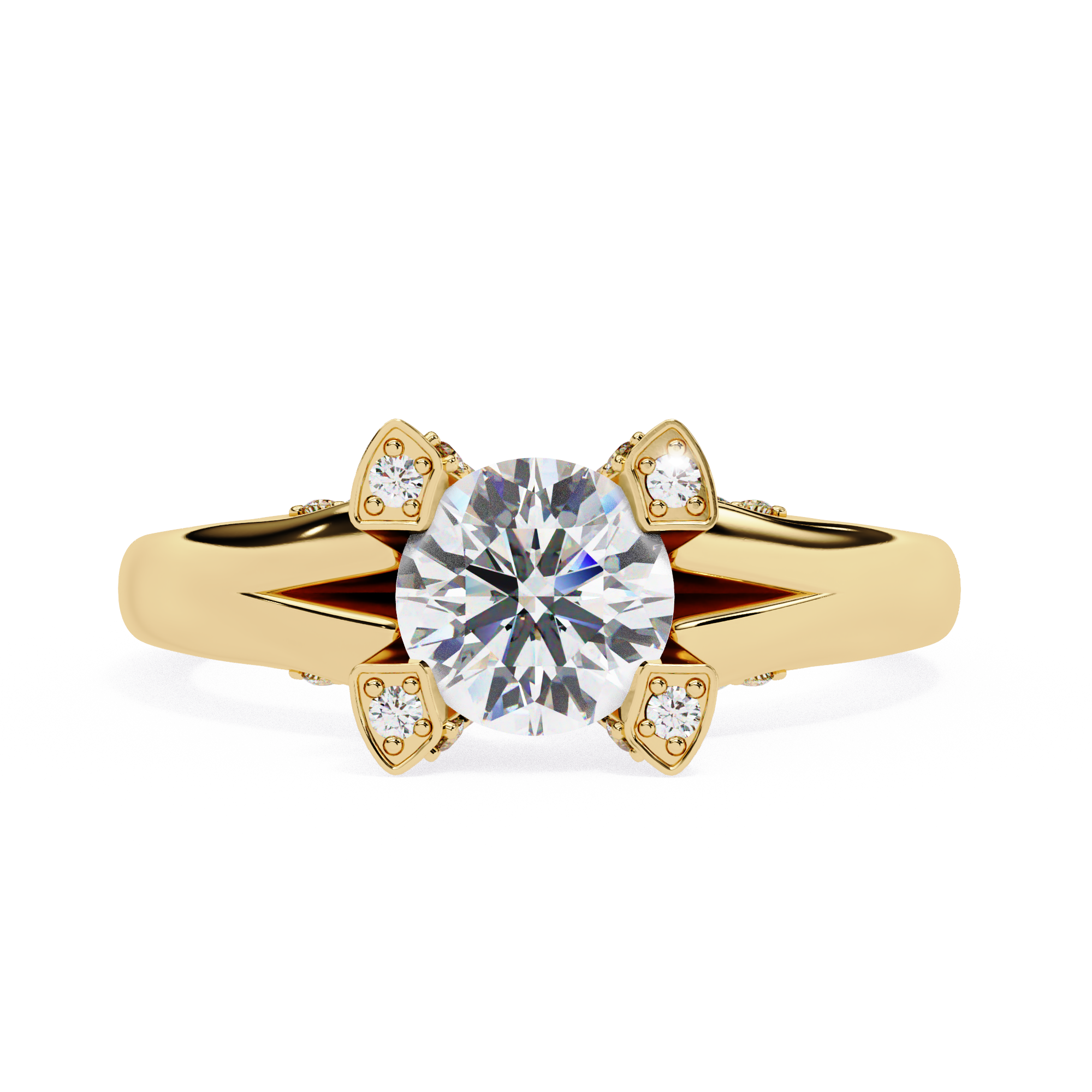 0.90ct Round Brilliant Lab-Grown Diamond Ring | Diamond Compass Prongs & Pavé Split Shank | VR260028
