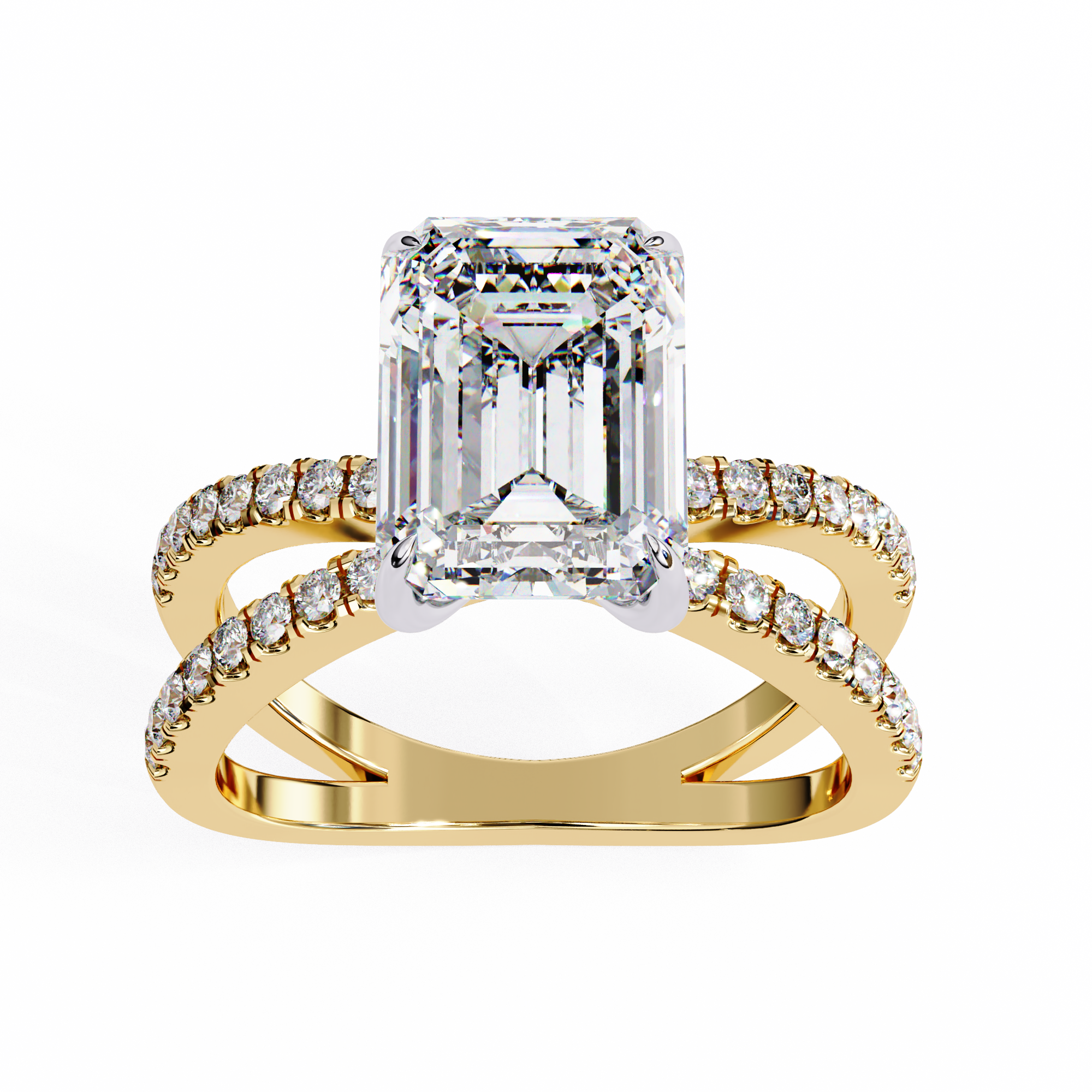 2.50ct Emerald Cut Lab-Grown Diamond Ring | Pavé Gallery & Pavé Shank | VR260043