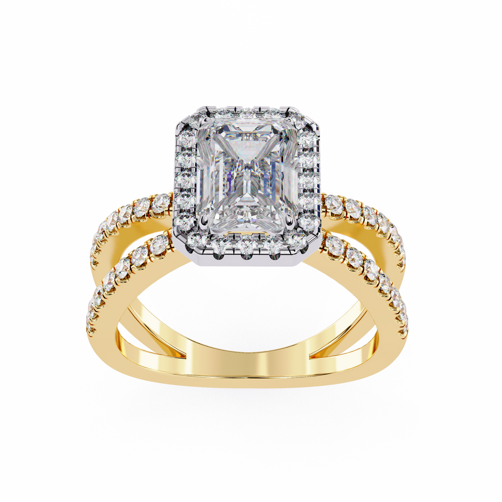 1.50ct Emerald Cut Lab-Grown Diamond Ring | Pavé Halo & Pavé Shank | VR260047