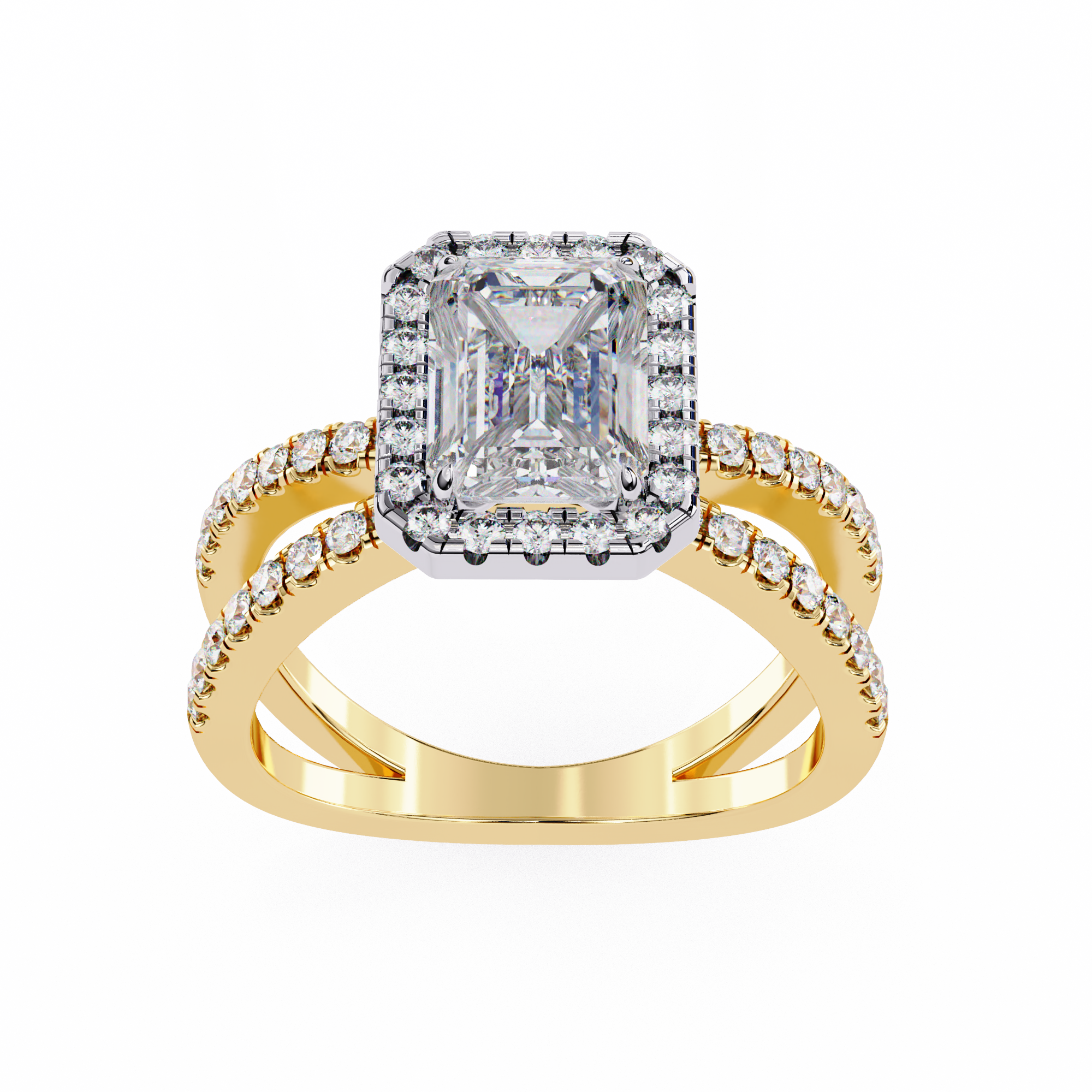 1.50ct Emerald Cut Lab-Grown Diamond Ring | Pavé Halo & Pavé Shank | VR260047