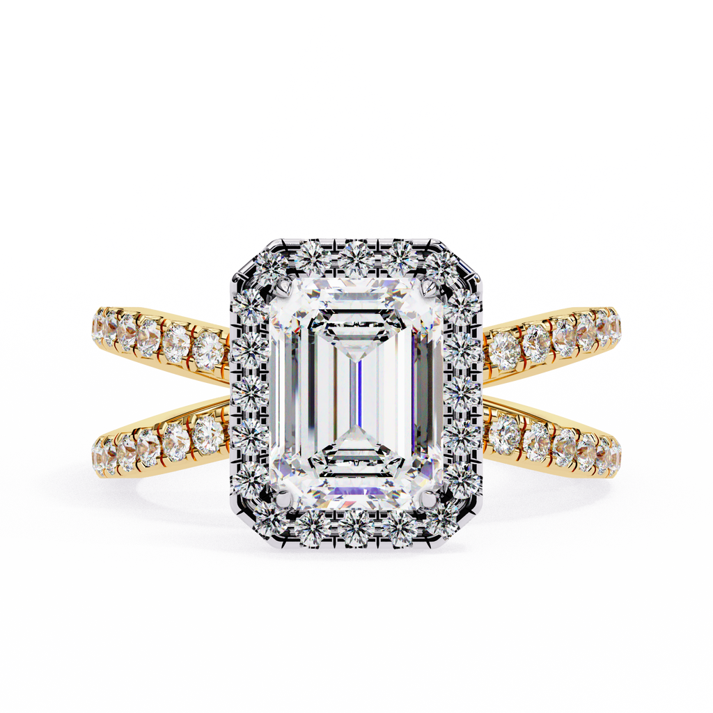 1.50ct Emerald Cut Lab-Grown Diamond Ring | Pavé Halo & Pavé Shank | VR260047