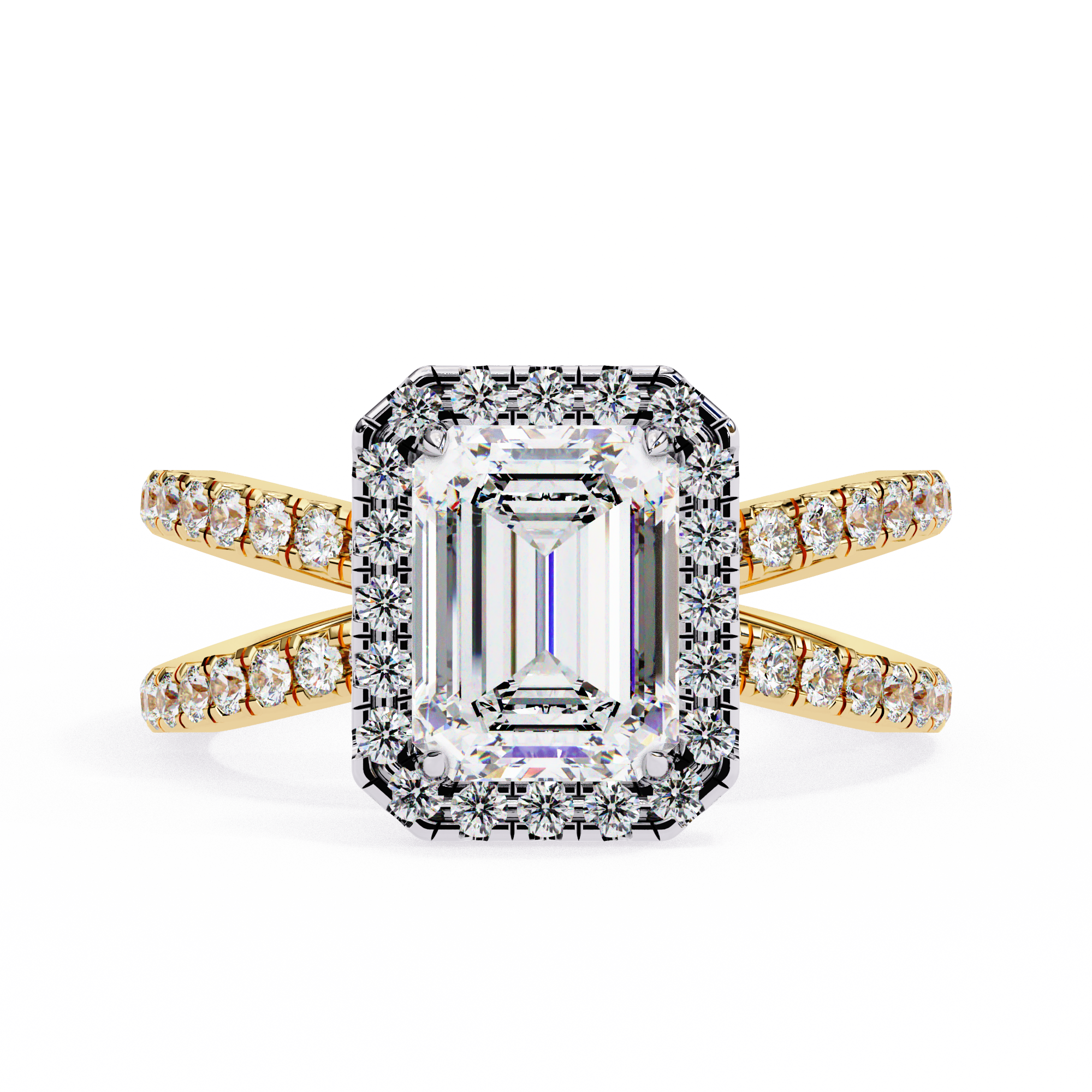 1.50ct Emerald Cut Lab-Grown Diamond Ring | Pavé Halo & Pavé Shank | VR260047