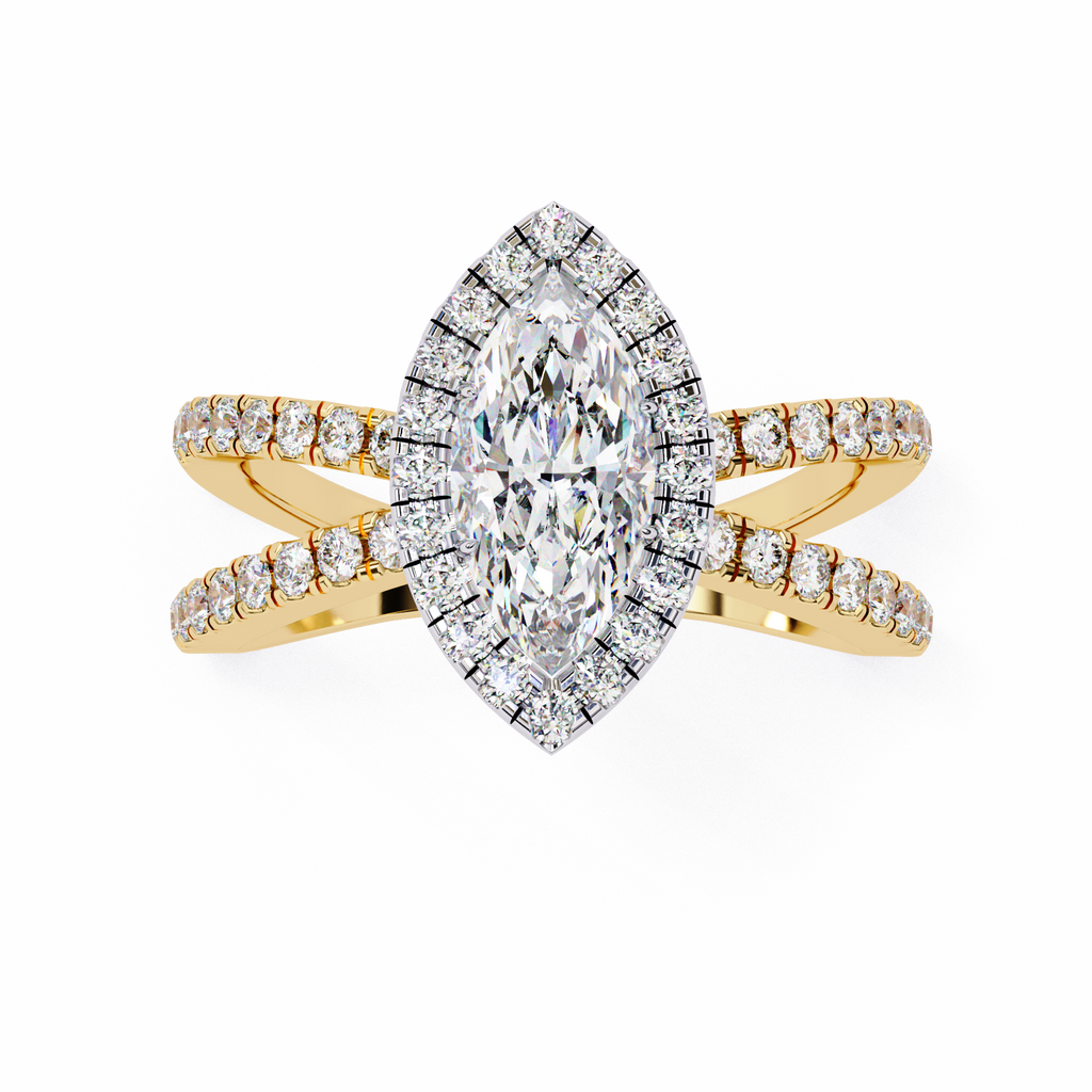 1.00ct Marquise Cut Lab-Grown Diamond Ring | Pavé Halo & Pavé Shank | VR260050