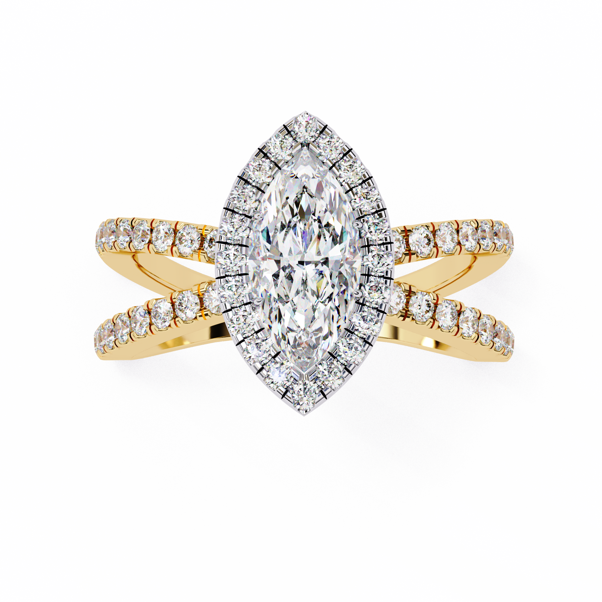 1.00ct Marquise Cut Lab-Grown Diamond Ring | Pavé Halo & Pavé Shank | VR260050
