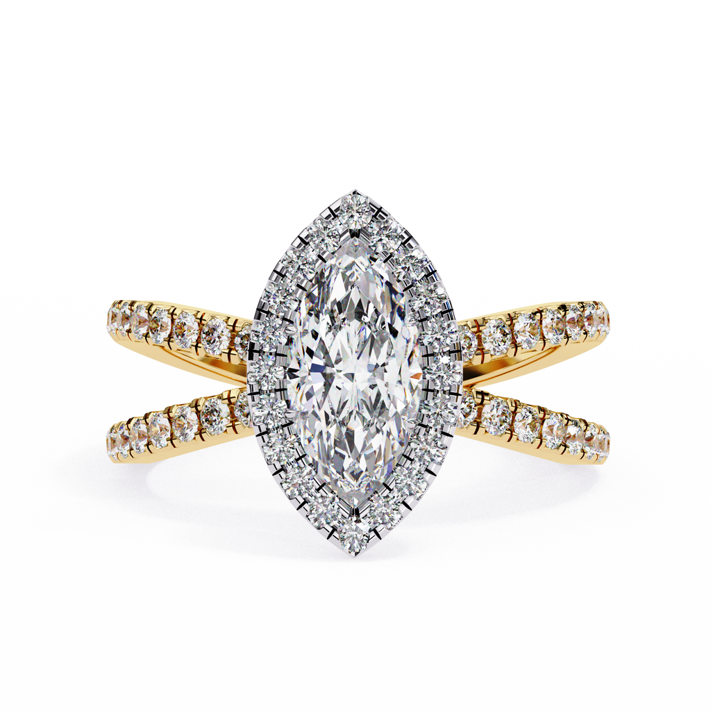 1.00ct Marquise Cut Lab-Grown Diamond Ring | Pavé Halo & Pavé Shank | VR260050
