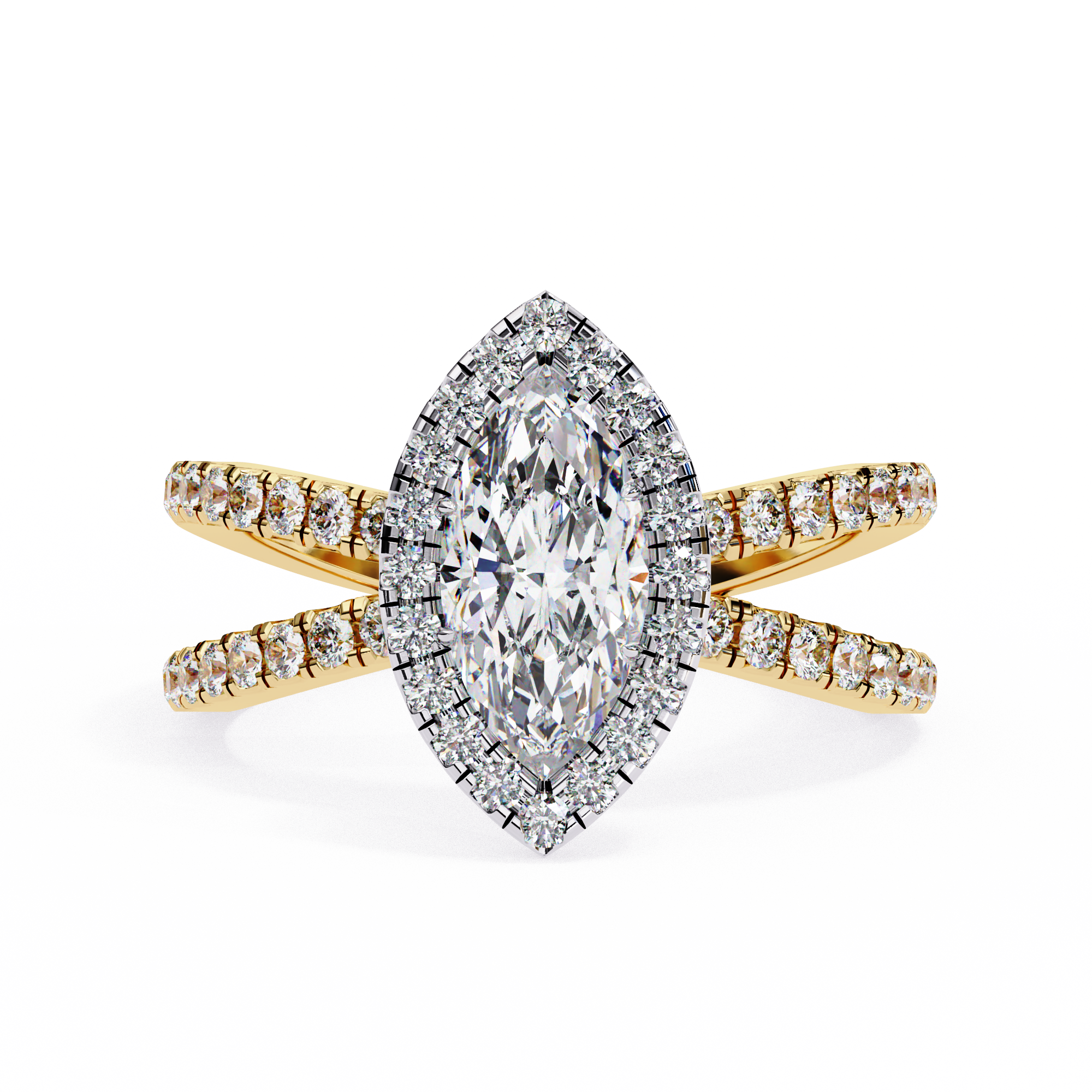 1.00ct Marquise Cut Lab-Grown Diamond Ring | Pavé Halo & Pavé Shank | VR260050