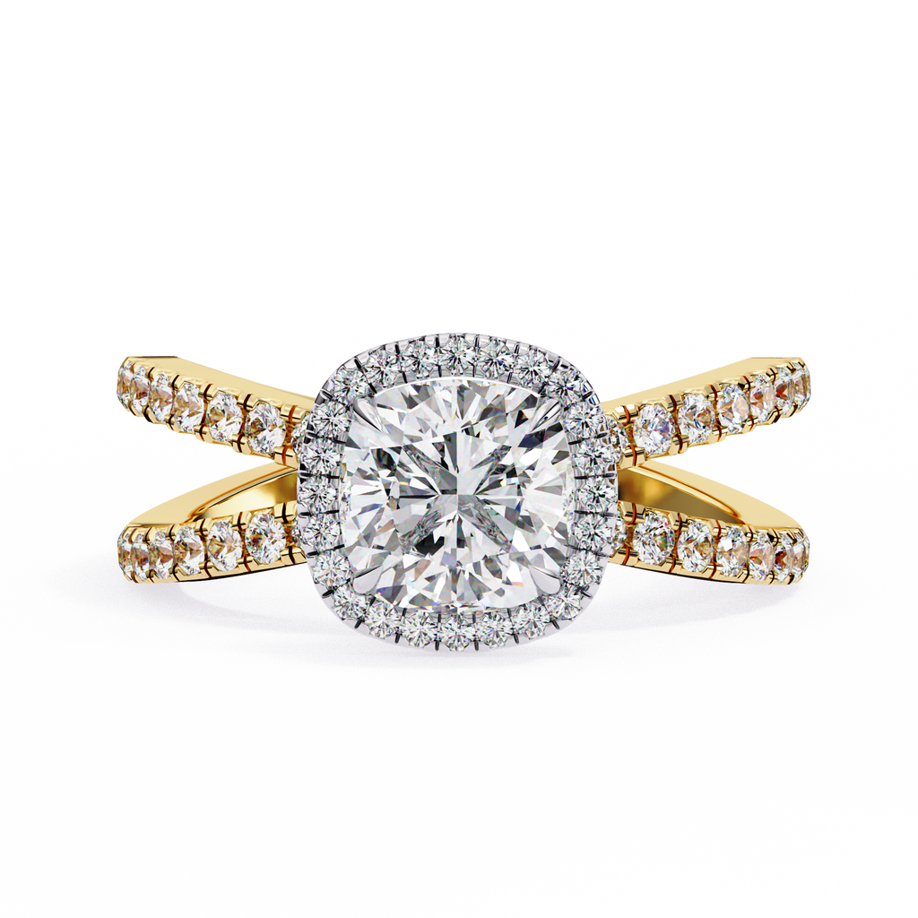 1.75ct Cushion Cut Lab-Grown Diamond Ring | Pavé Halo & Pavé Shank | VR260052