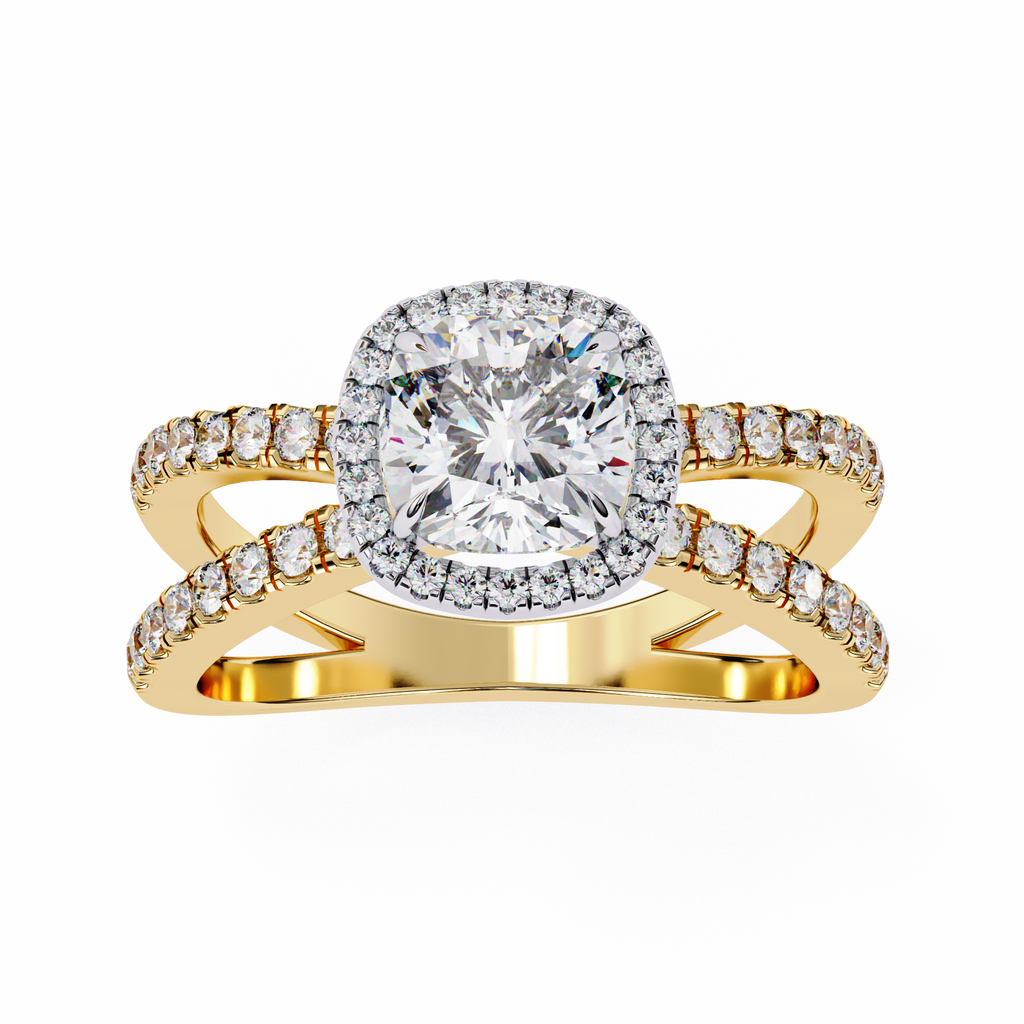 1.75ct Cushion Cut Lab-Grown Diamond Ring | Pavé Halo & Pavé Shank | VR260052