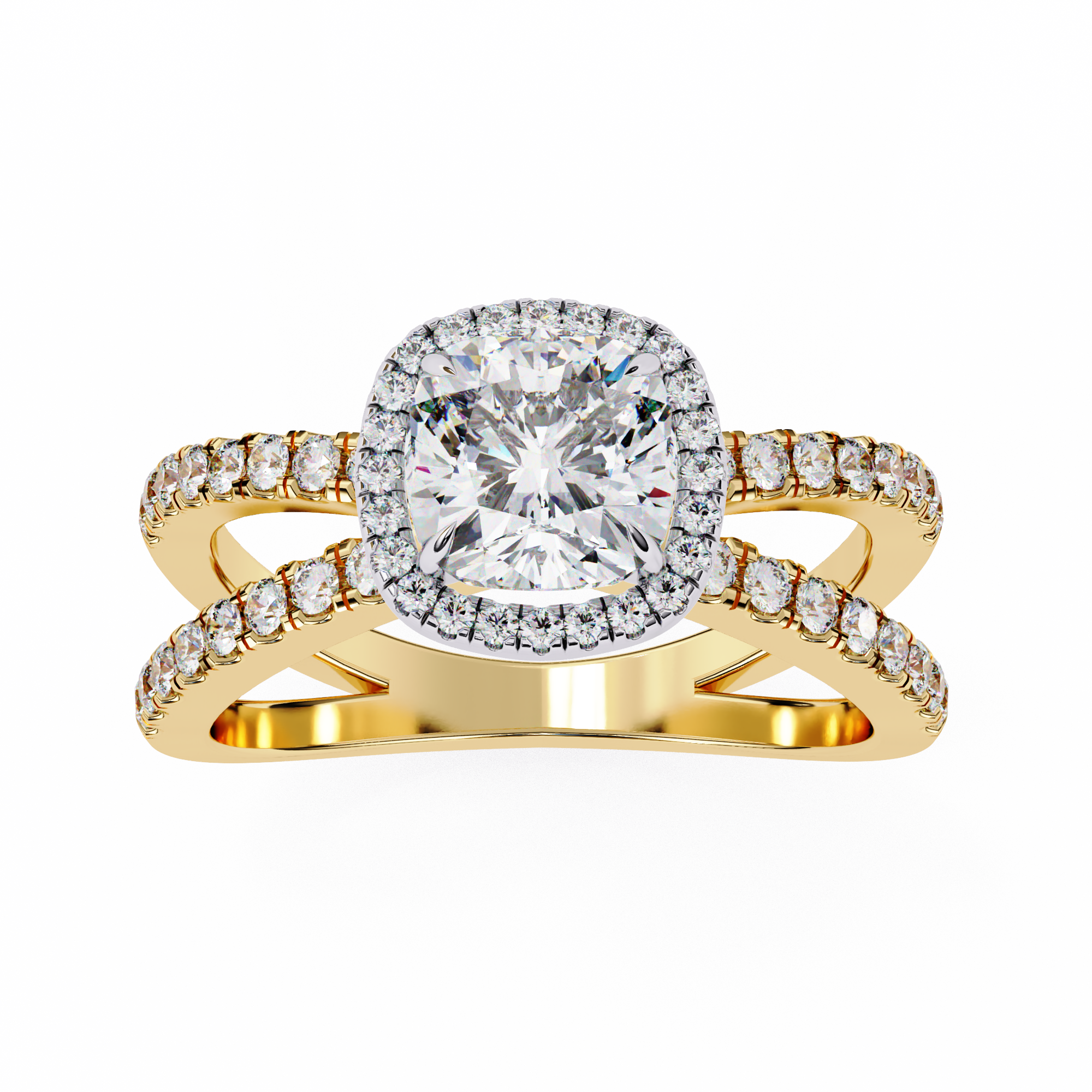 1.75ct Cushion Cut Lab-Grown Diamond Ring | Pavé Halo & Pavé Shank | VR260052