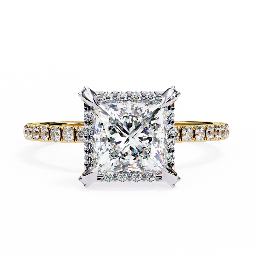 2.00ct Princess Cut Lab-Grown Diamond Ring | Pavé Halo, Prongs & Shank | VR260059