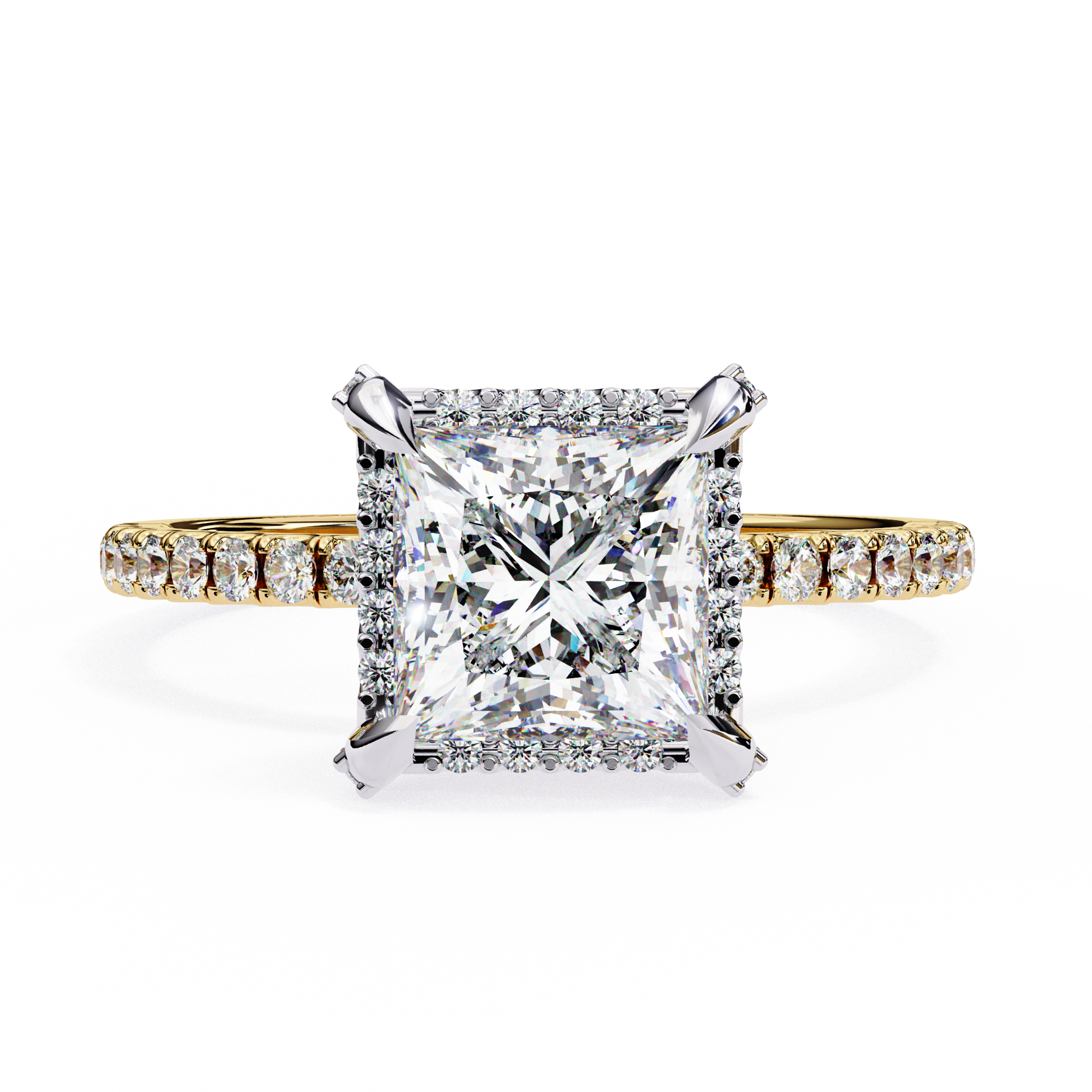 2.00ct Princess Cut Lab-Grown Diamond Ring | Pavé Halo, Prongs & Shank | VR260059