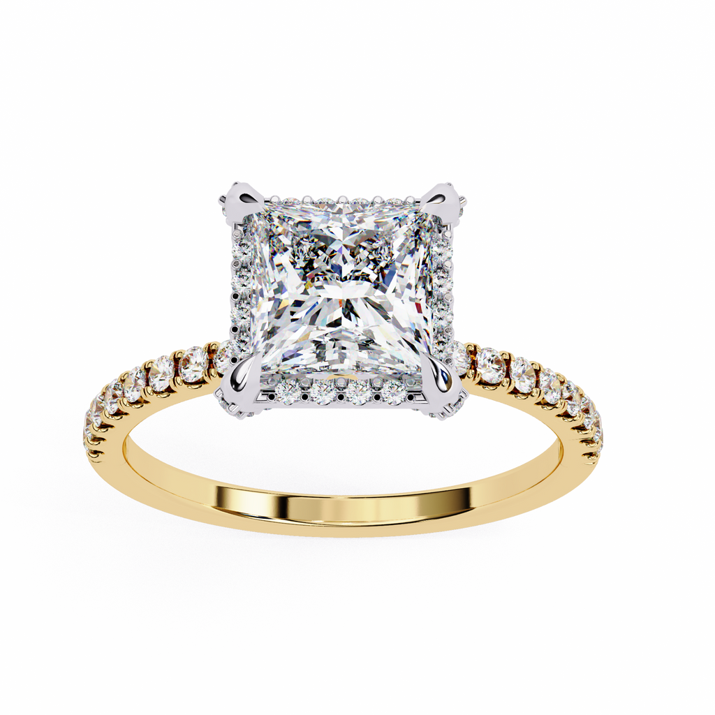 2.00ct Princess Cut Lab-Grown Diamond Ring | Pavé Halo, Prongs & Shank | VR260059