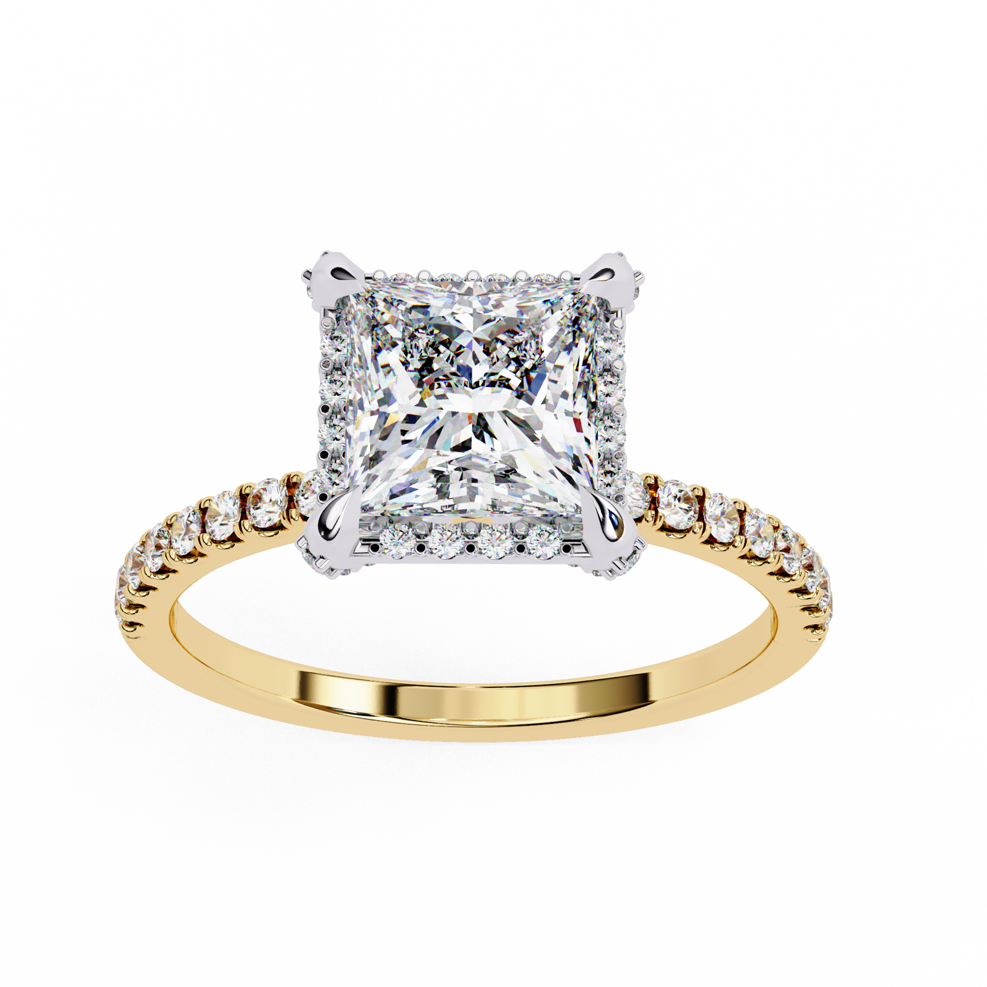 2.00ct Princess Cut Lab-Grown Diamond Ring | Pavé Halo, Prongs & Shank | VR260059