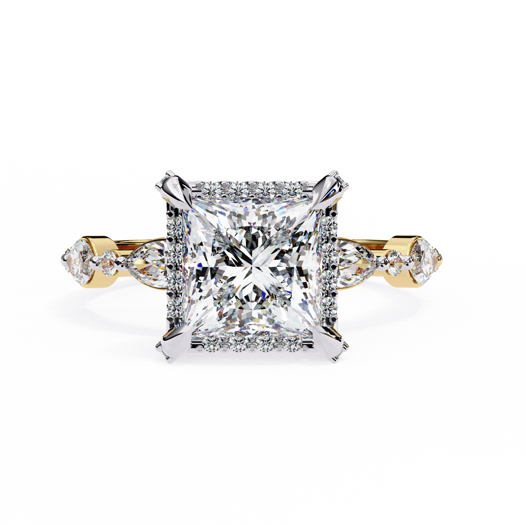 2.00ct Princess Cut Lab-Grown Diamond Ring | Pavé Halo & Marquise Diamond Shank | VR260060