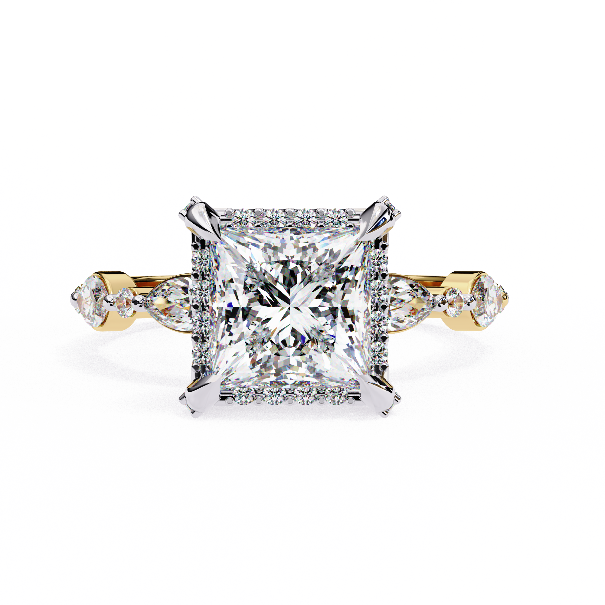 2.00ct Princess Cut Lab-Grown Diamond Ring | Pavé Halo & Marquise Diamond Shank | VR260060