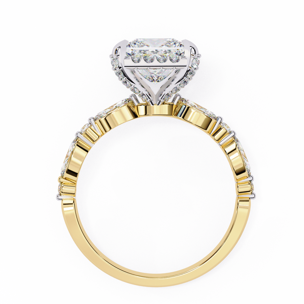 2.00ct Princess Cut Lab-Grown Diamond Ring | Pavé Halo & Marquise Diamond Shank | VR260060