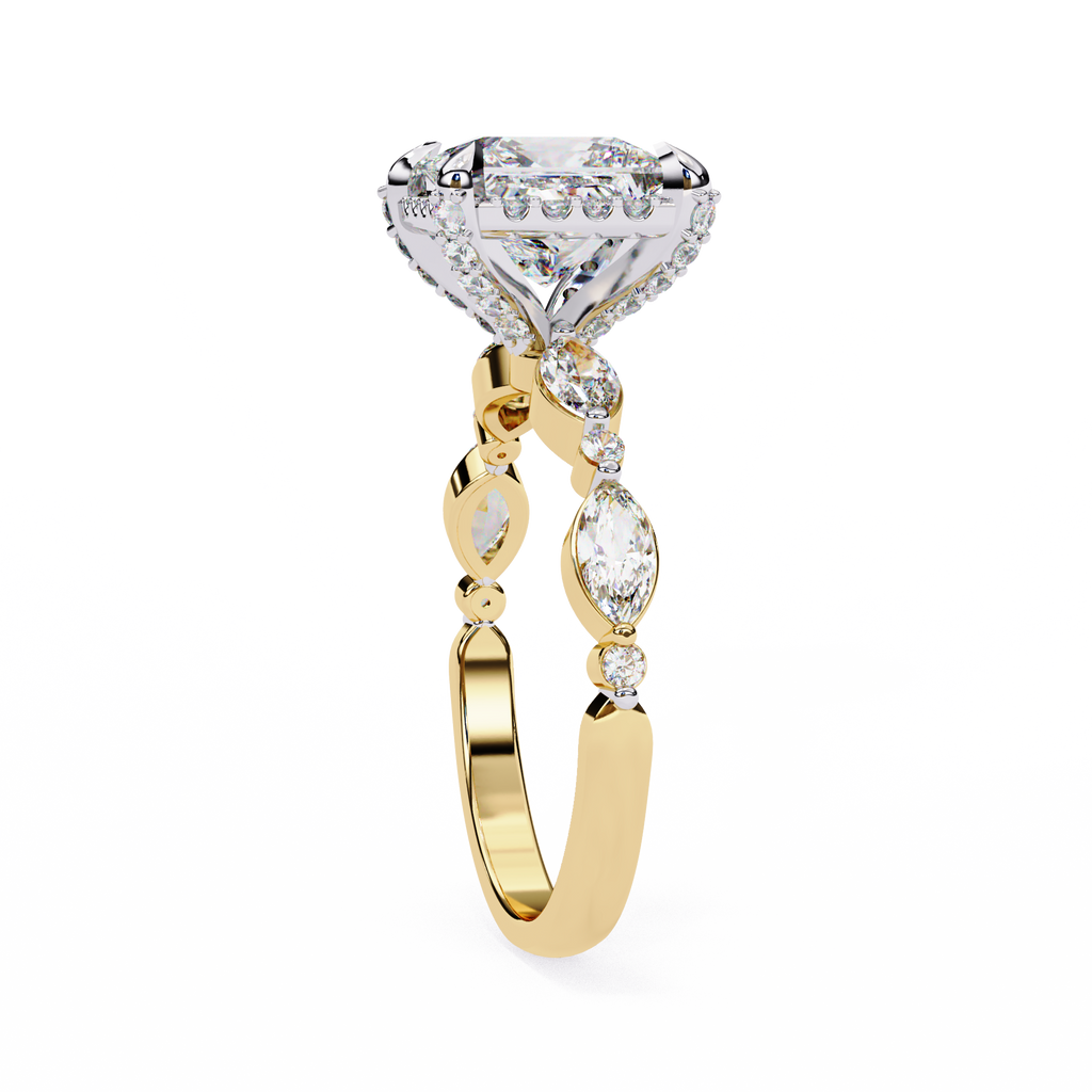 2.00ct Princess Cut Lab-Grown Diamond Ring | Pavé Halo & Marquise Diamond Shank | VR260060