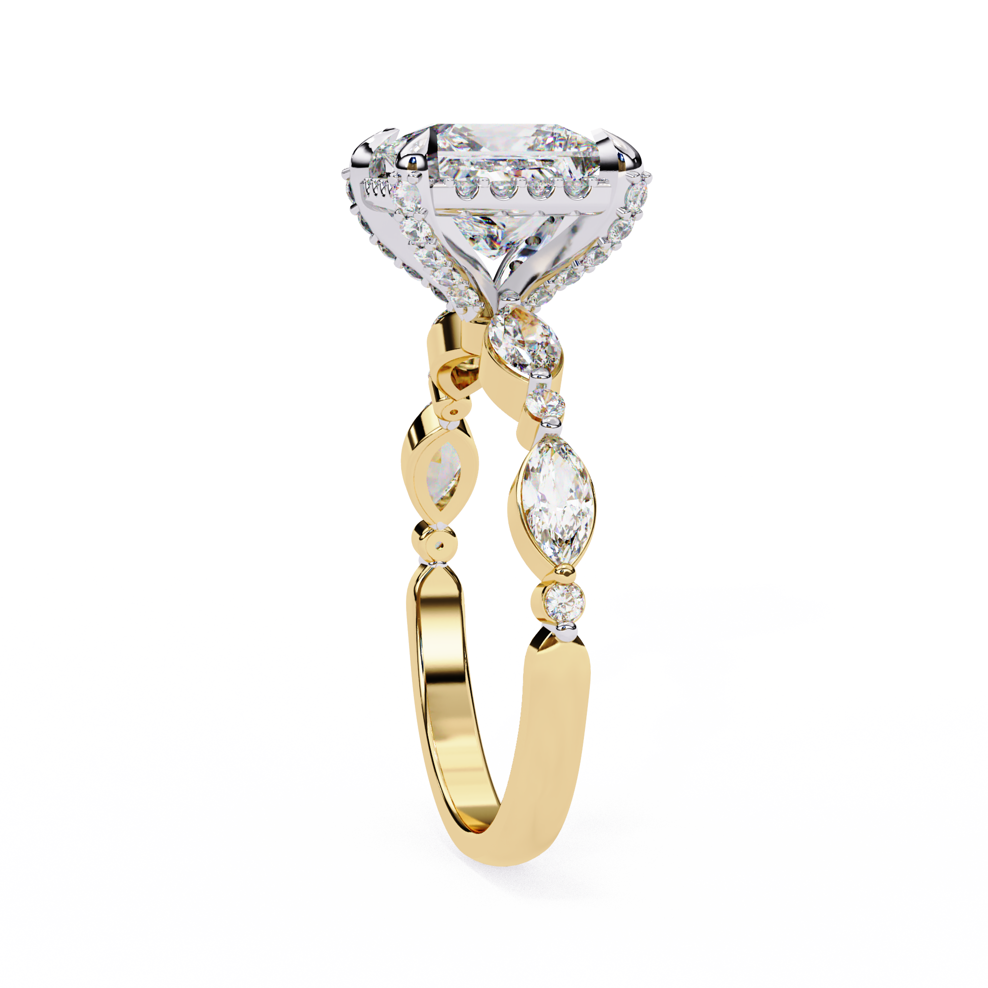 2.00ct Princess Cut Lab-Grown Diamond Ring | Pavé Halo & Marquise Diamond Shank | VR260060