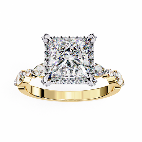 2.00ct Princess Cut Lab-Grown Diamond Ring | Pavé Halo & Marquise Diamond Shank | VR260060