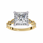 Princess-Cut Lab-Grown Diamond Halo Ring | Art Deco Milgrain Shank | VR260061