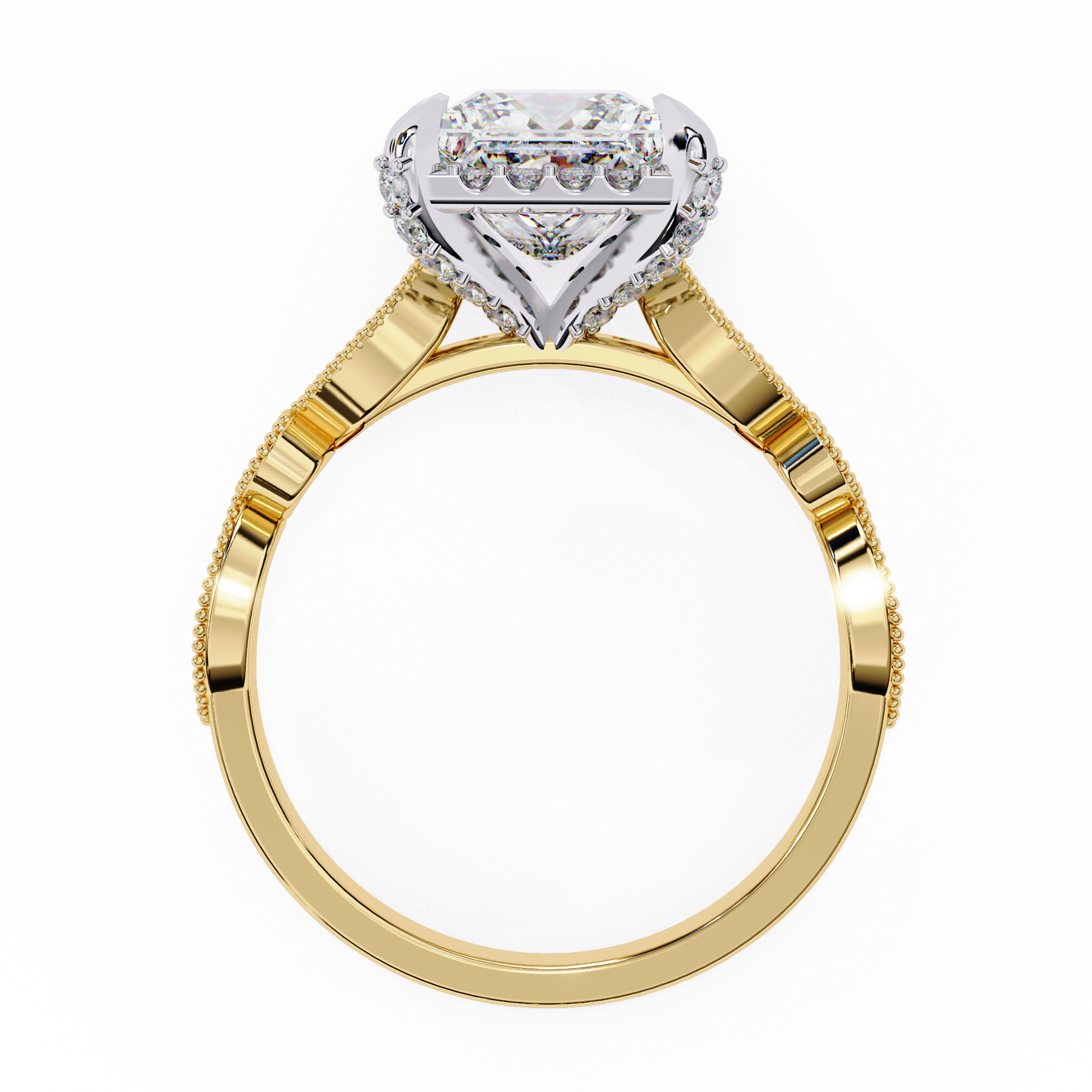 Princess-Cut Lab-Grown Diamond Halo Ring | Art Deco Milgrain Shank | VR260061