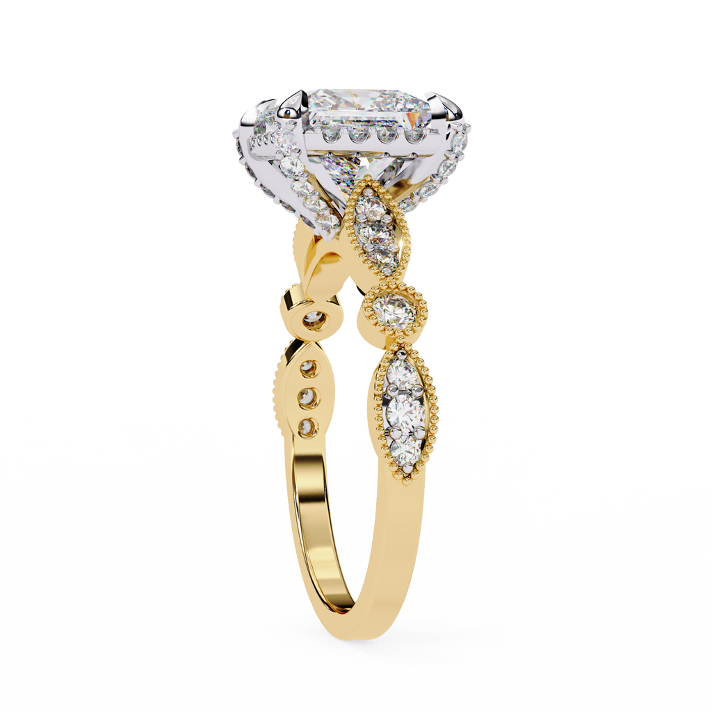 Princess-Cut Lab-Grown Diamond Halo Ring | Art Deco Milgrain Shank | VR260061