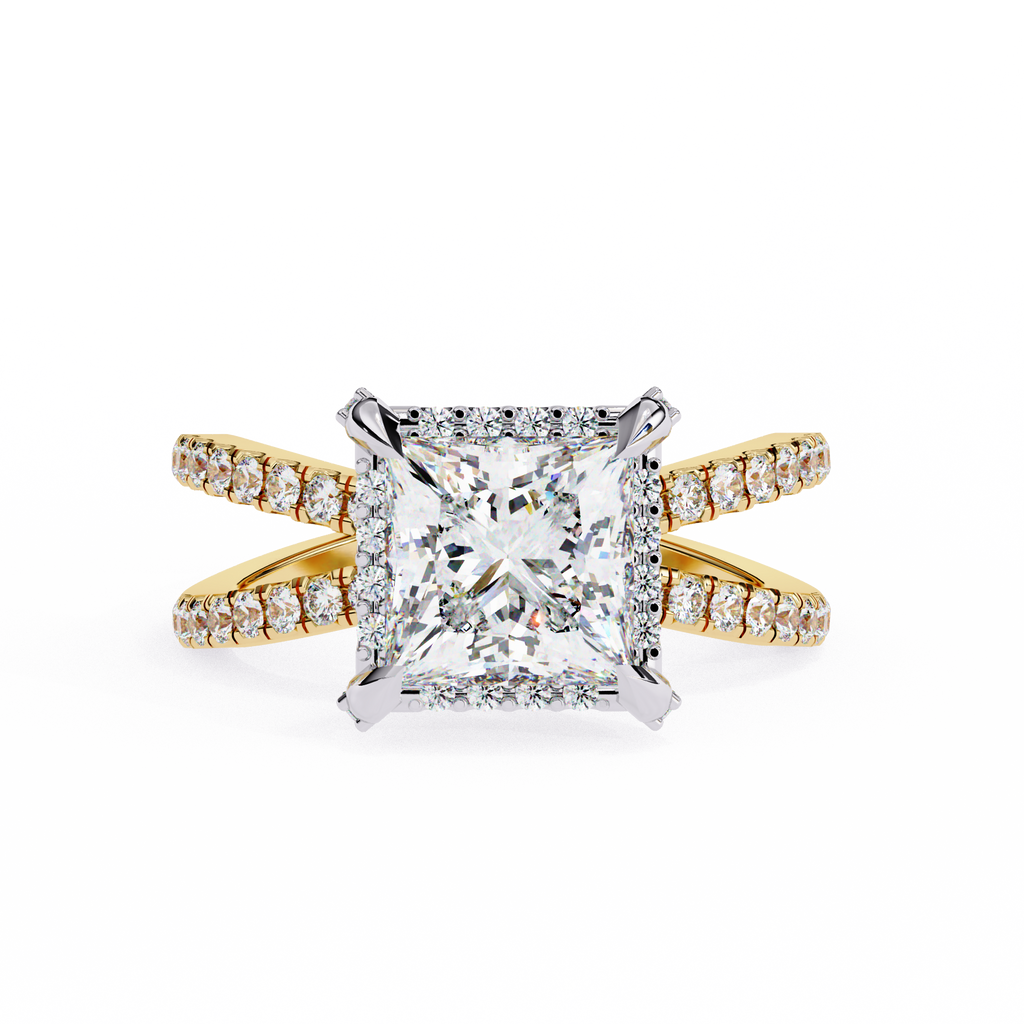 Princess-Cut Lab-Grown Diamond Halo Ring | Pavé Split Shank | VR260062
