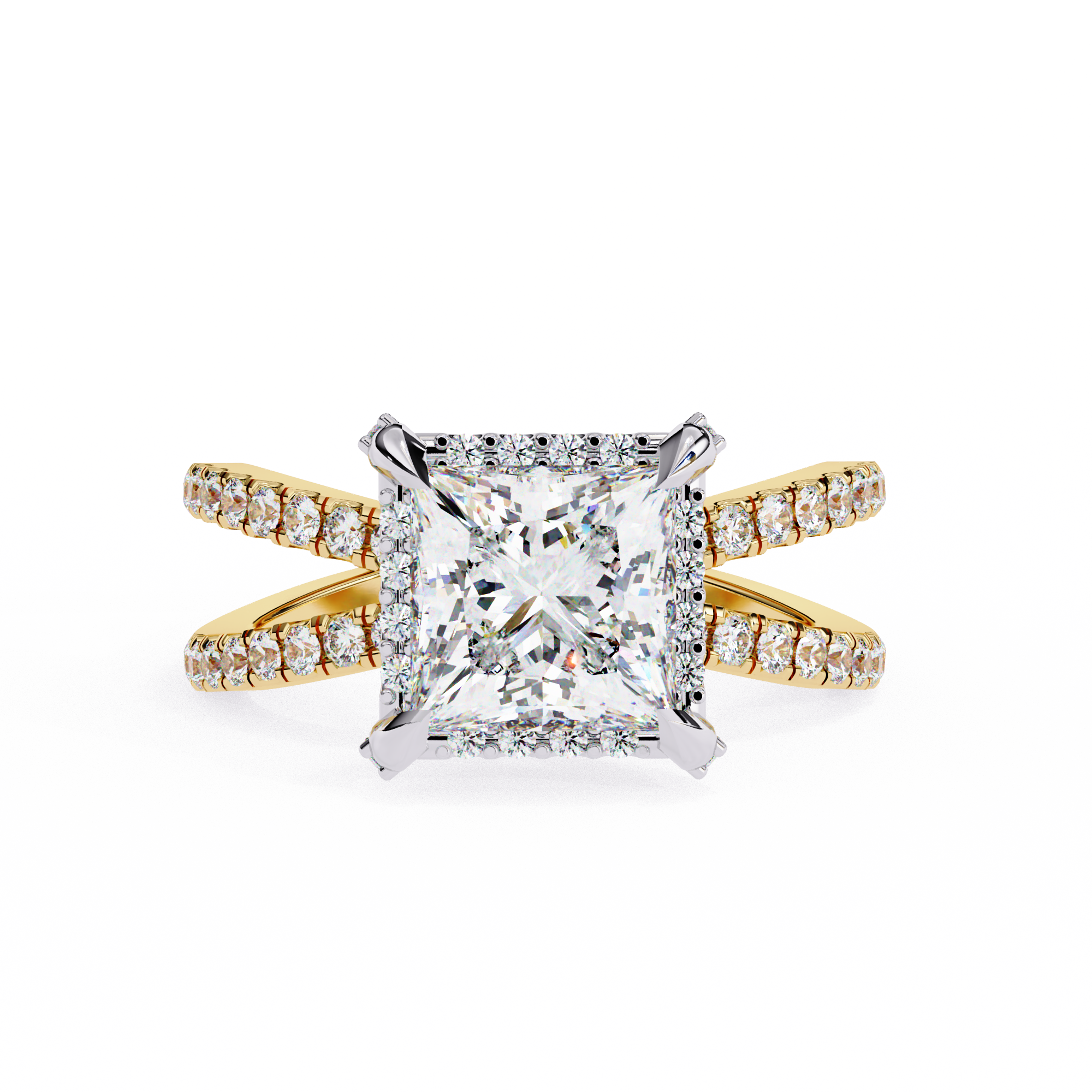Princess-Cut Lab-Grown Diamond Halo Ring | Pavé Split Shank | VR260062