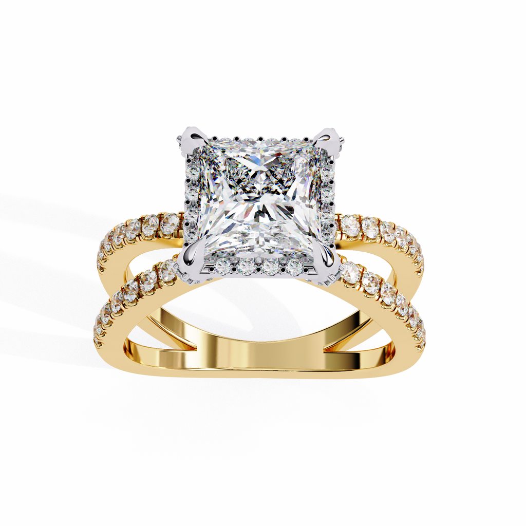 Princess-Cut Lab-Grown Diamond Halo Ring | Pavé Split Shank | VR260062