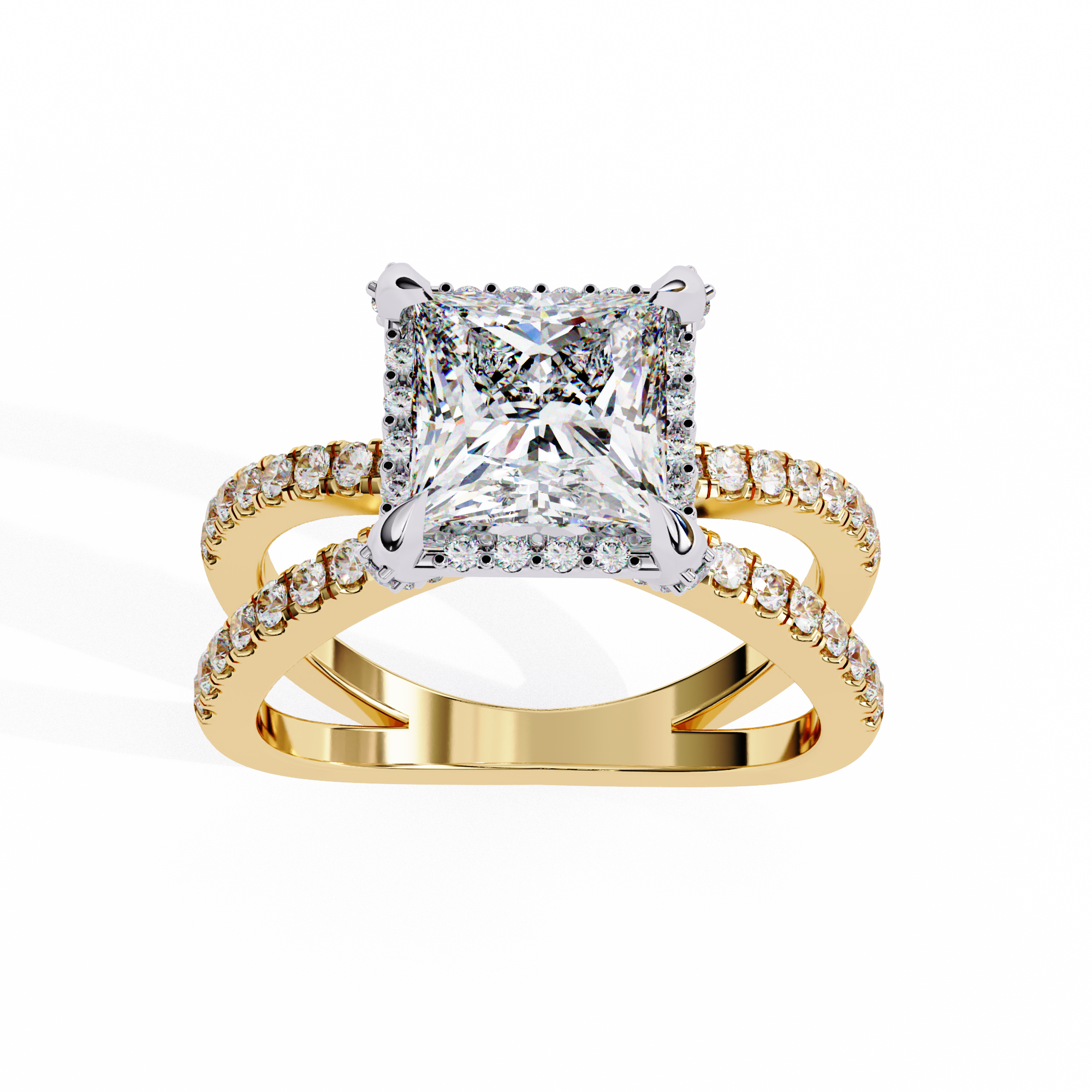 Princess-Cut Lab-Grown Diamond Halo Ring | Pavé Split Shank | VR260062