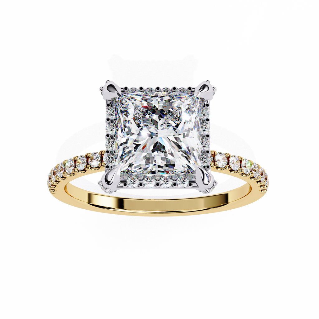 Princess-Cut Lab-Grown Diamond Halo Ring | Pavé Shank | VR260063