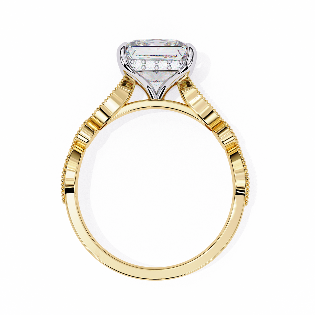 Princess-Cut Lab-Grown Diamond Halo Ring | Art Deco Milgrain Pavé Shank | VR260064