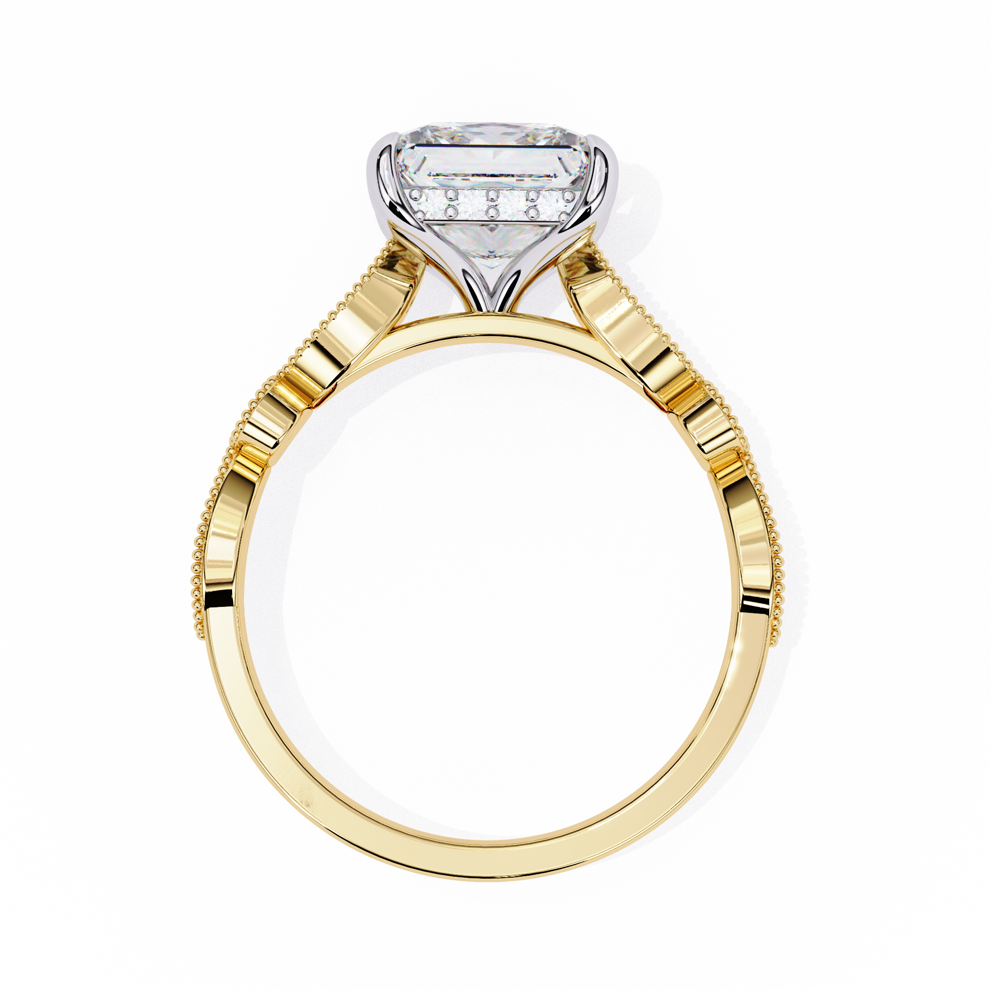 Princess-Cut Lab-Grown Diamond Halo Ring | Art Deco Milgrain Pavé Shank | VR260064