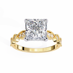 Princess-Cut Lab-Grown Diamond Halo Ring | Art Deco Milgrain Pavé Shank | VR260064