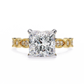 Princess-Cut Lab-Grown Diamond Halo Ring | Art Deco Milgrain Pavé Shank | VR260064