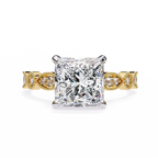 Princess-Cut Lab-Grown Diamond Halo Ring | Art Deco Milgrain Pavé Shank | VR260064