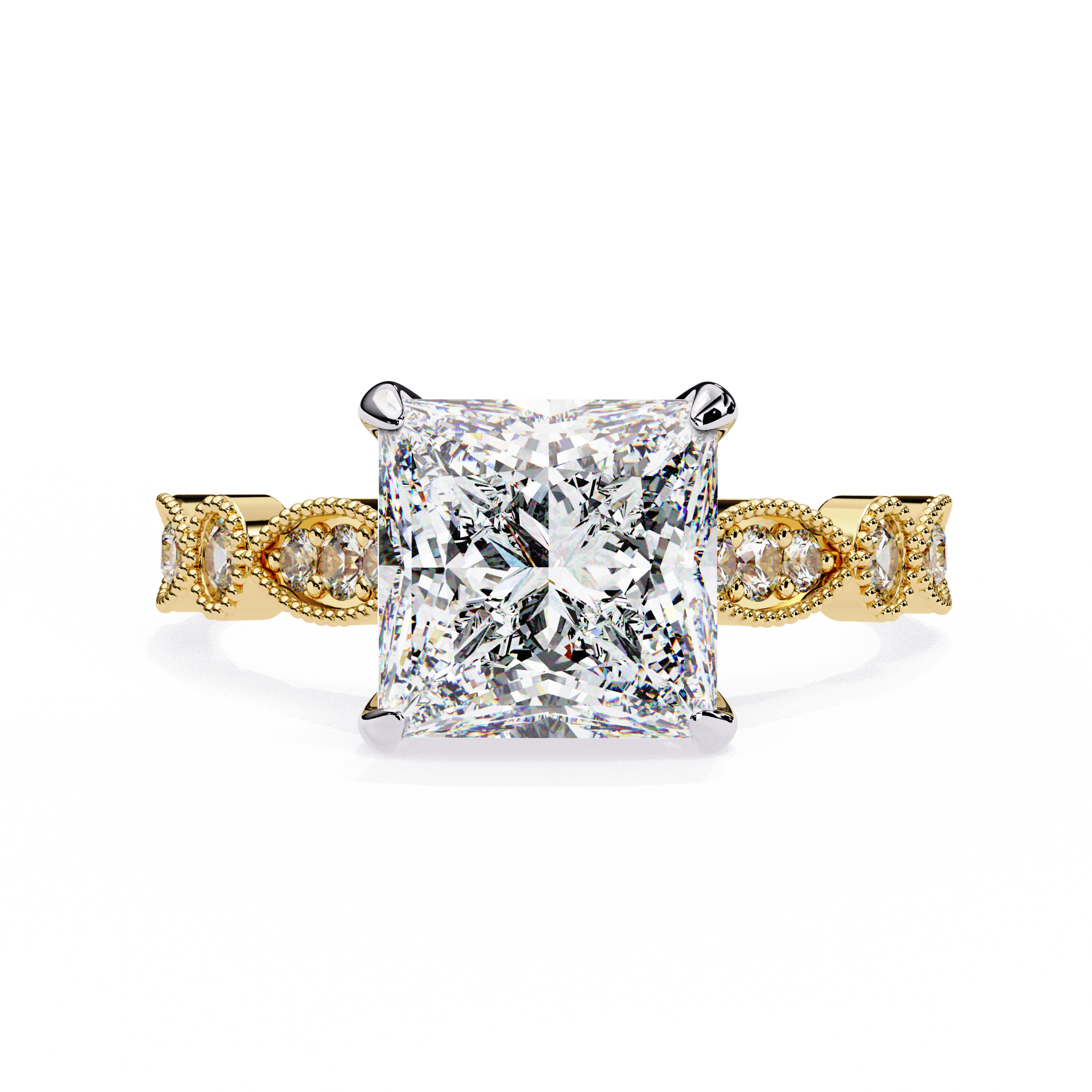 Princess-Cut Lab-Grown Diamond Halo Ring | Art Deco Milgrain Pavé Shank | VR260064