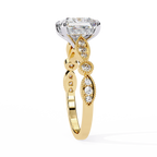 Princess-Cut Lab-Grown Diamond Halo Ring | Art Deco Milgrain Pavé Shank | VR260064