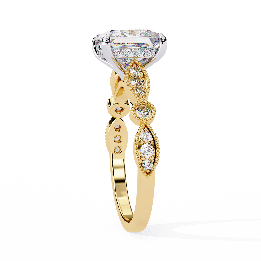 Princess-Cut Lab-Grown Diamond Halo Ring | Art Deco Milgrain Pavé Shank | VR260064