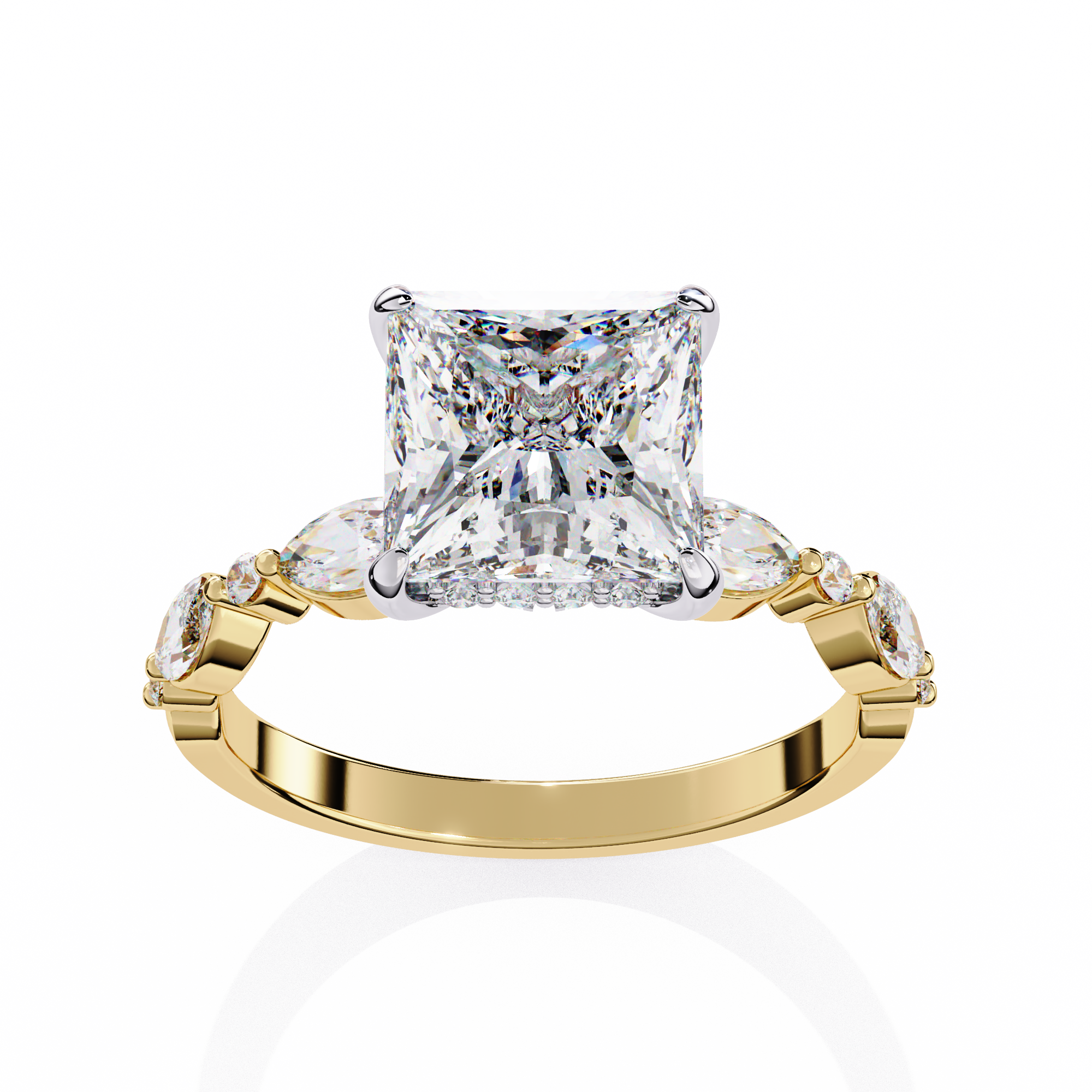 Princess-Cut Lab-Grown Diamond Ring | Pavé Gallery & Marquise Diamond Shank | VR260065