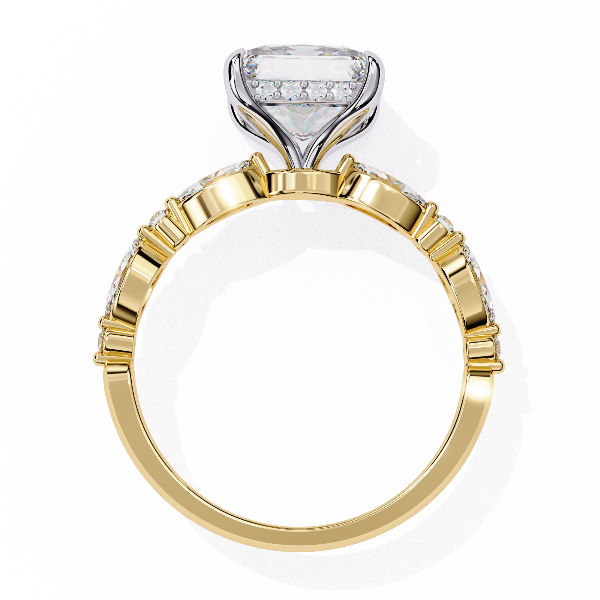 Princess-Cut Lab-Grown Diamond Ring | Pavé Gallery & Marquise Diamond Shank | VR260065