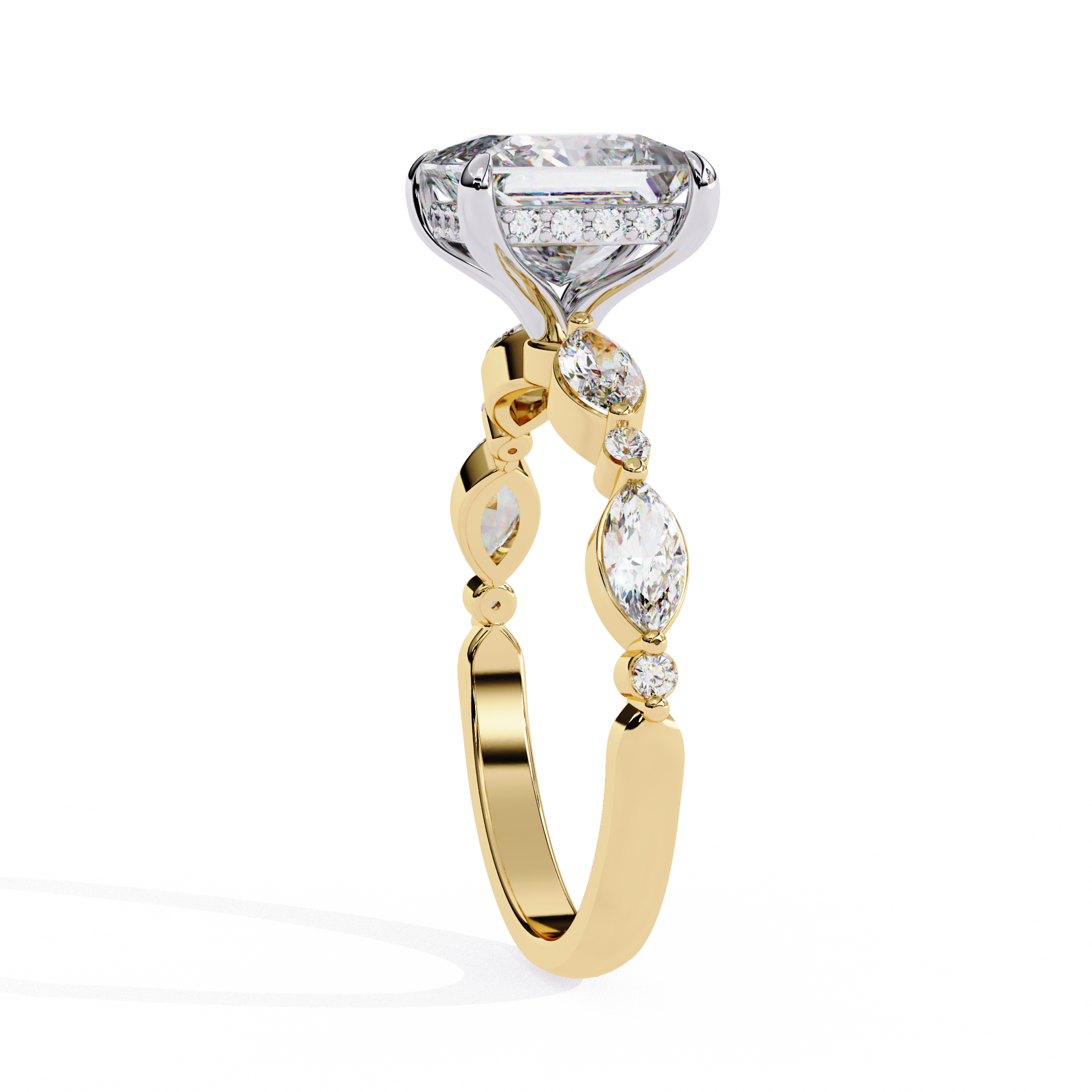 Princess-Cut Lab-Grown Diamond Ring | Pavé Gallery & Marquise Diamond Shank | VR260065