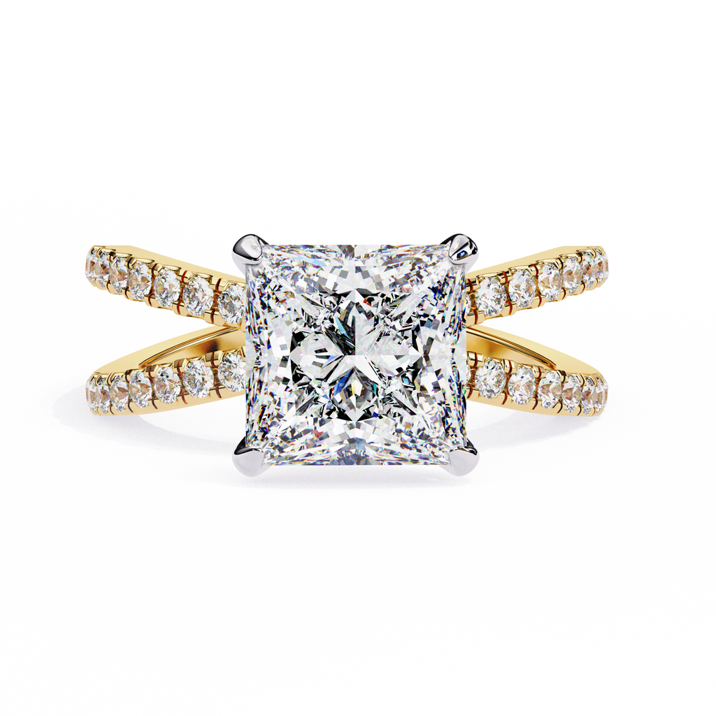 Princess-Cut Lab-Grown Diamond Halo Ring | Double-Row Pavé Split Shank | VR260066