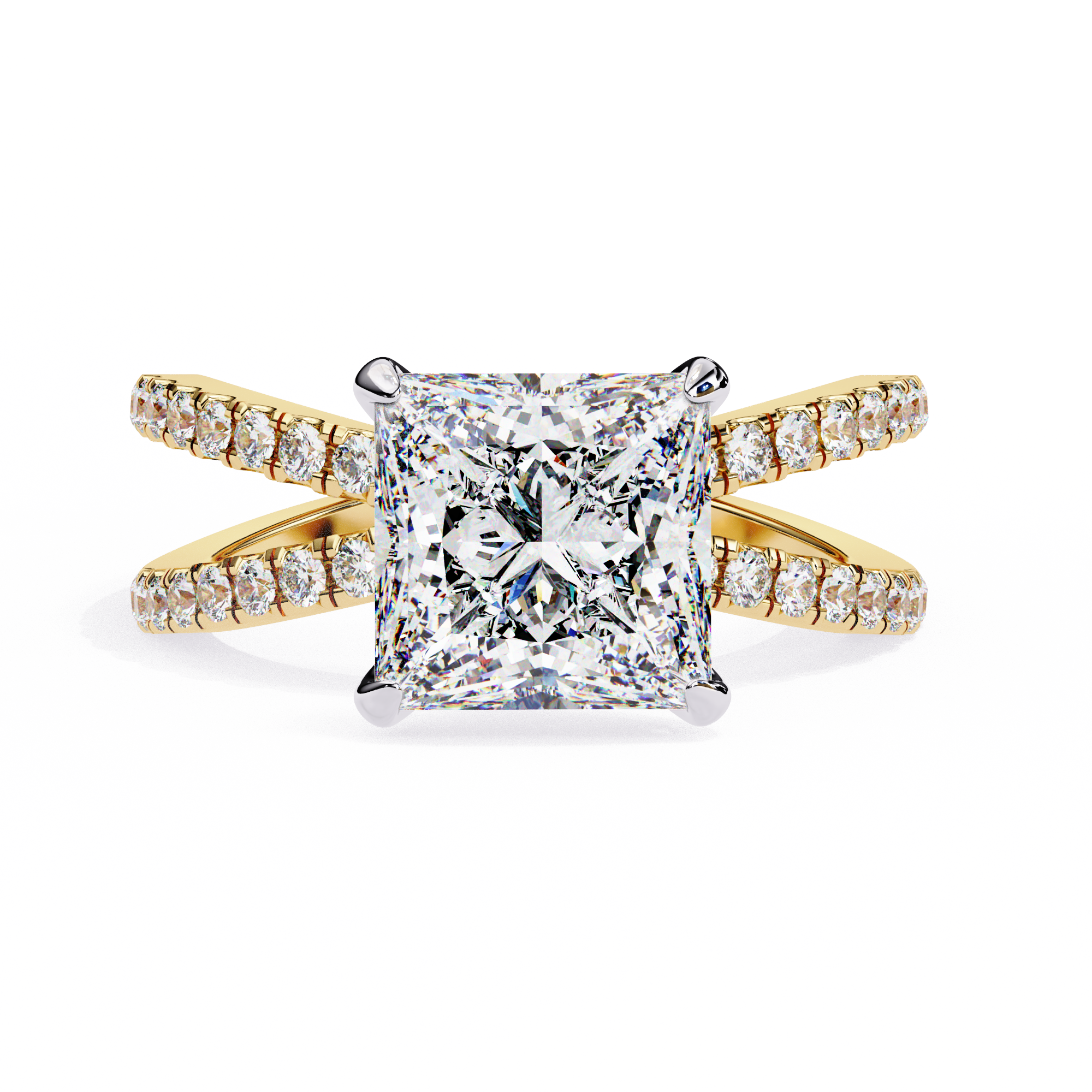 Princess-Cut Lab-Grown Diamond Halo Ring | Double-Row Pavé Split Shank | VR260066