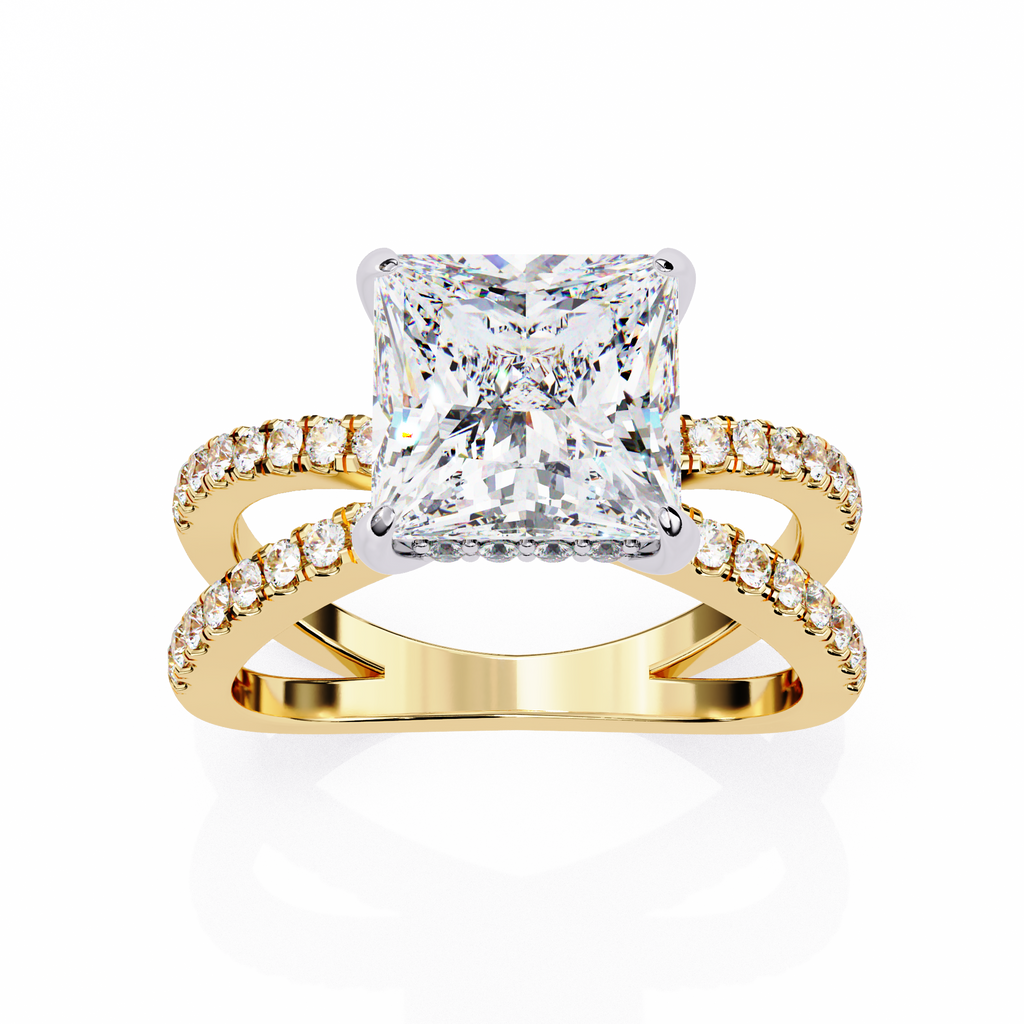 Princess-Cut Lab-Grown Diamond Halo Ring | Double-Row Pavé Split Shank | VR260066