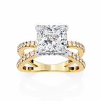 Princess-Cut Lab-Grown Diamond Halo Ring | Double-Row Pavé Split Shank | VR260066